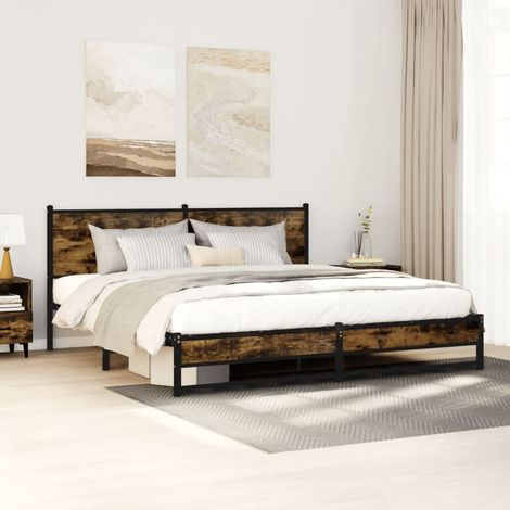 vidaXL Cadre de lit en métal sans matelas chêne fumé 180x200 cm (1/5)