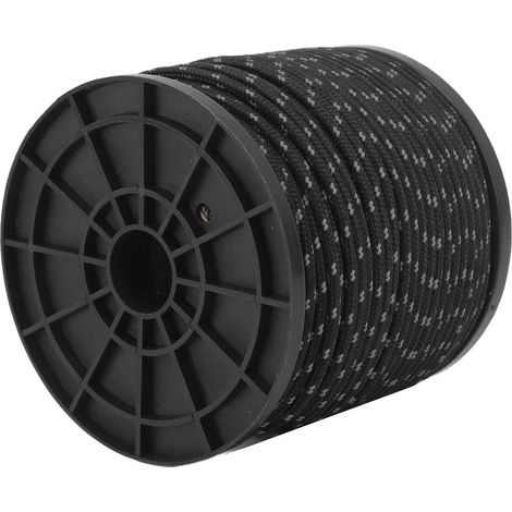 Corde réfléchissante polyester 4mm x 50m pour randonnée, camping et survie, noire résistante (1/5)