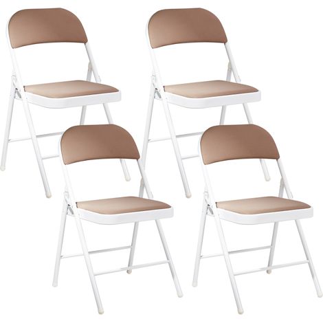 Conjunto de 4 sillas plegables estructura de metal blanco asiento y respaldo acolchados beige Sparks (1/5)