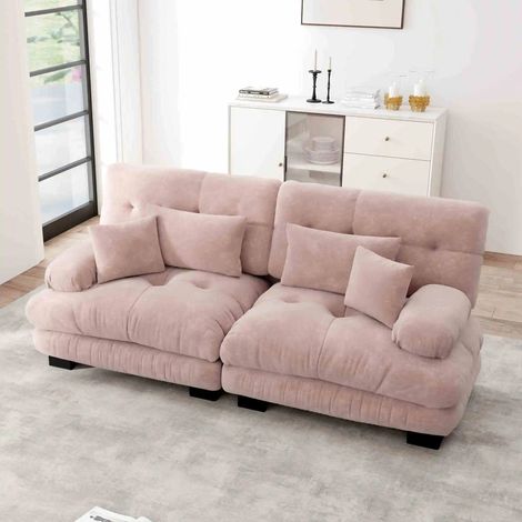 Cloud Ecksofa für Wohnzimmer, Chenille Doppelsofa mit 2 Lendenkissen und 2 Dekokissen, Massivholzrahmen, Chenille Rosa