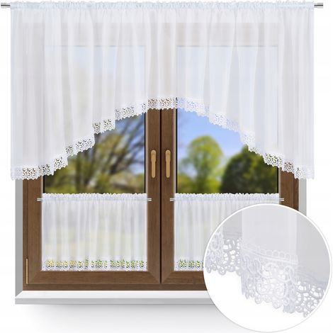 Küchengardinen-Set, weiß, 300 cm breit, Guipure-Spitze, Schleife