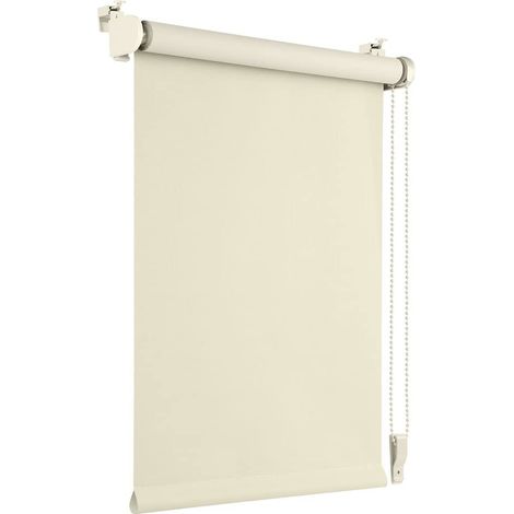 Store enrouleur occultant Store thermique avec revêtement argenté Fixation sans perçage Protection visuelle Store à traction latérale pour fenêtre et porte 65 x 160 cm Crème (1/5)