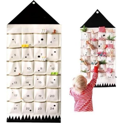 Hanging Advent Calendar, 43.3x20.5 inch Advent Calendar with 24 Pockets, Wall Hanging Storage Bag, Reusable Over-the-Door Organizer for Bathroom/Bedroom (1/5)