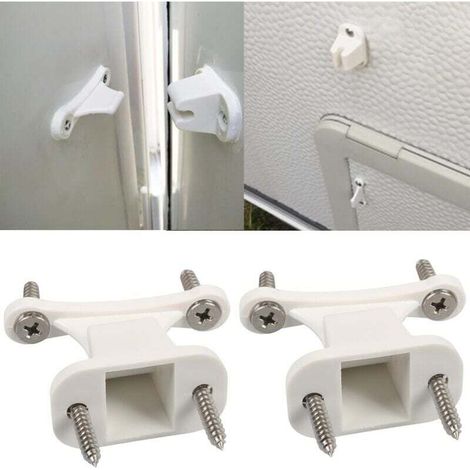 Set di 2 fermaporta per caravan/camper, bianchi, in plastica, ricambi, 8 viti, per camper e barche