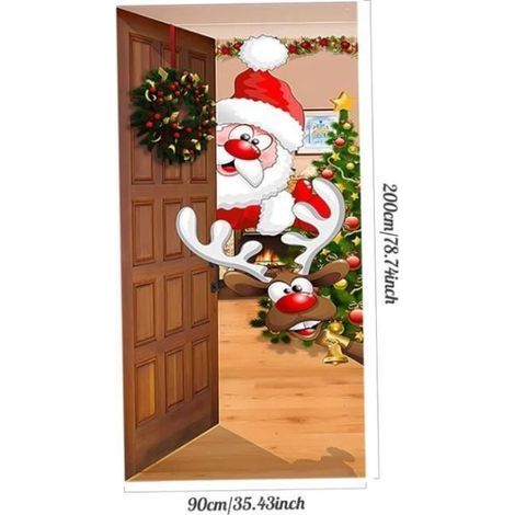 Couverture de porte Noël,fond de porte de chambre,autocollant de porte d'entrée hiver,decoration d'ambiance de vacance,pour maison (1/3)