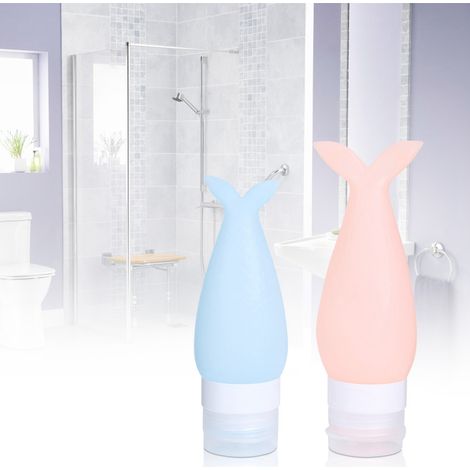 Lot de 2 petits flacons distributeurs en silicone sirène pour voyage, cosmétiques portables, gel douche, savon pour les mains, shampoing, lotion, flacons souples vides (1/5)