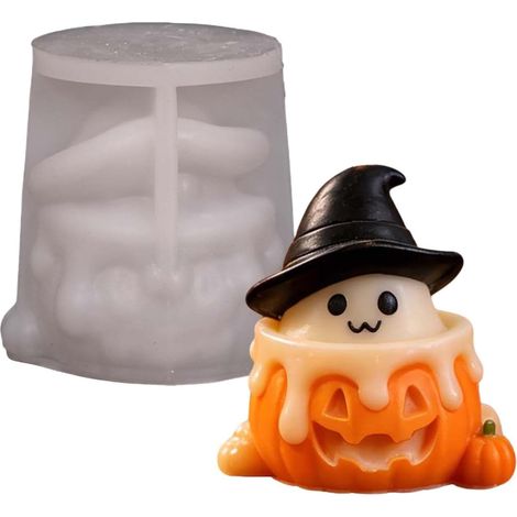 Moules à bougies d'Halloween en silicone, démoulage facile, citrouille fantôme mignonne à faire soi-même (1/5)