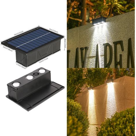 (1 lampe solaire murale 3 LED blanc chaud) - Étanche, pour extérieur, cour, balcon ou jardin. (1/5)