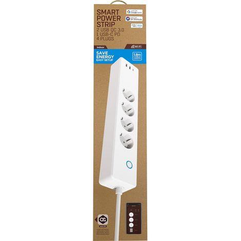 Muvit io WLAN-Steckdosenleiste mit 4 Steckdosen, 2 USB-Anschlüssen mit QC 3.0 (18 W), 1 Typ-C-Anschluss mit PD (20 W) und Energieanzeige (1/2)