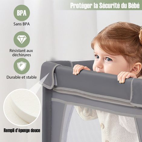 Parc de jeu bébé gris foncé en tissu Oxford avec 50 balles, 2 portes zippées et filet respirant pour maison et salle de jeux (1/5)
