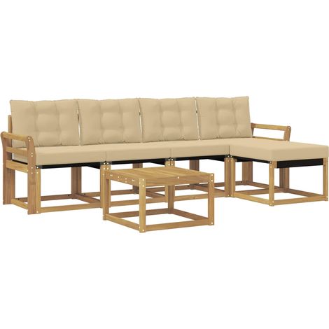 Conjunto de sofás de exterior con cojín 6 pcs y Beige vidaXL