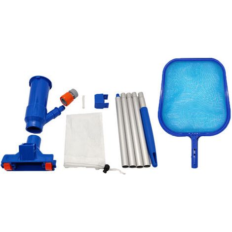 Aspirateur Piscine, Mini Aspirateur Portable Accessoires avec 5 sections de poteau et sacs à filet, Kit Nettoyage Piscine pour la Nettoyage des Stagnes des Piscine Therales hors Terre