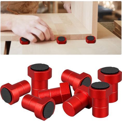 Lot de 8 chevilles pour chiens de banc en alliage d'aluminium, 19/20 mm, pour le travail du bois avec coussinet antidérapant, pour table de travail du bois, établi, prise de rabot (rouge, 20 mm) (1/5)