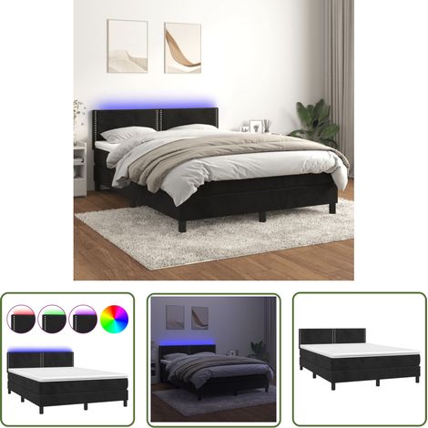 The Living Store Boxspringbett mit Matratze & LED Schwarz 140x200 cm Samt - Boxspringbett - Doppelbett - Samtbett - Luxusbett - Schlafzimmermöbel (1/5)