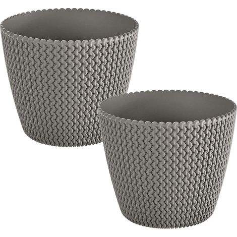 Pack 2 Macetas redondas 11L de plástico  Ø29,5 x 24,9 cm - Gris (1/5)