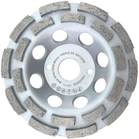 Meule boisseau diamantée 125 mm universelle pour béton et pierre - Double rangée, fixation 22,2 mm