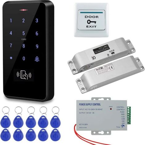 Clavier RFID - Serrure Électrique à Pêne Dormant - IP68 Extérieur - Alimentation 12 V - Bouton Sortie - 10 Porte-Clés RFID - Kit Contrôle Accès