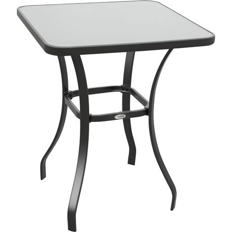 Quadratischer Bistro-Tisch Jardin, 68 x 68 x 84 cm, Metall epoxydharzbeschichtet Grau, Tischplatte aus gehärtetem Granitglas (1/5)