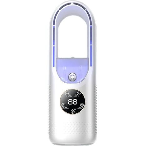 Ventilateur Tour Avec Purificateur D'air Et Humidification, Ventilateur Sans Rotor, Refroidissement 3 Secondes, 6 Vitesses, Ventilateur Tour USB Très Silencieux, 100ML (Blanc) (1/5)