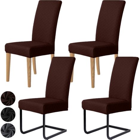Stuhlhussen 4er Set Jacquard Stretch Braun für Esszimmerstühle, waschbar (1/5)