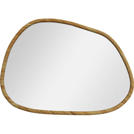 Miroir mural décoratif forme organique, cadre en bois naturel, suspension horizontale ou verticale, 70 x 50 cm (1/5)