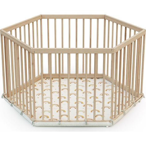 WEBABY - Parc bébé hexagonal en bois ALVEO - 125 x 109 x 65 cm (1/5)