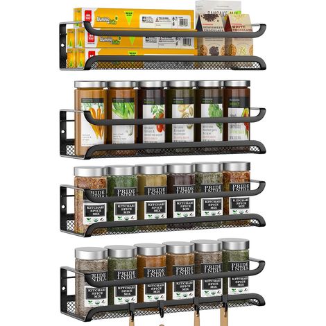 Set mit 4 wandmontierten Gewürzregalen, Gewürzaufbewahrung für den Küchenschrank mit 4 abnehmbaren Haken, inklusive Kleber und Schrauben, zur Aufbewahrung von Gewürzen an der Küchentür (1/5)