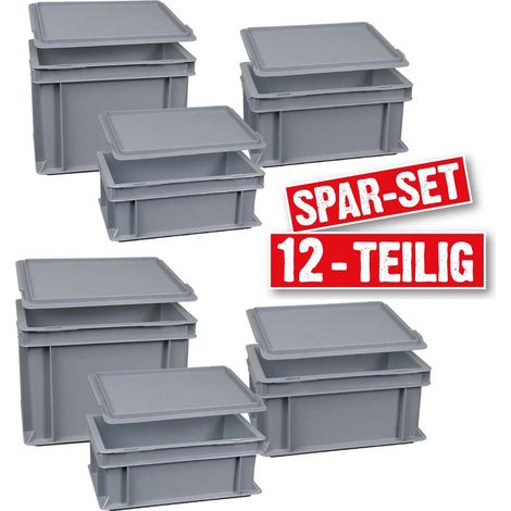 BRB Lot de 6 boîtes Euro - Dimensions : 300 x 200 mm - Hauteur : 120 mm - 150 mm - 220 mm