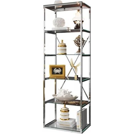 Bibliothèque ARYA chrome en verre Transparent 60x40x180 cm (1/3)