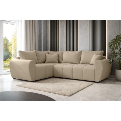 AX LIVING Malatya L Ecksofa mit Schlaffunktion Sofa Hellbraun 235 cm L