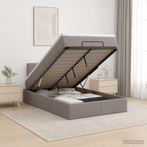 Lit coffre avec matelas et LED Taupe 120 x 190 cm Tissu (1/5)