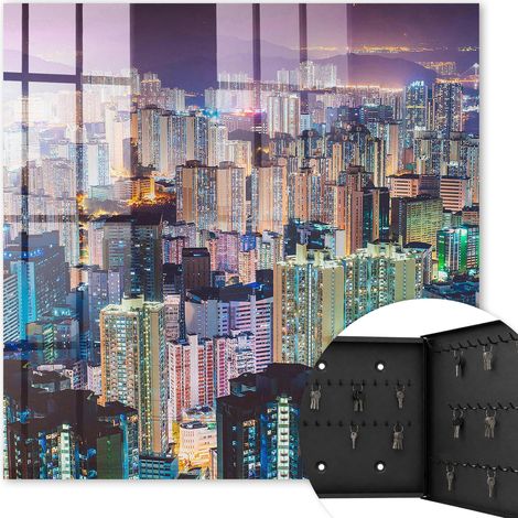 Armoire à clés - (30 cm x 30 cm) - Boîte à clés murale - Coffret de rangement pour clés - Couleur noire - Ouverture vers la droite - Pour maison et bureau - Nuit en ville