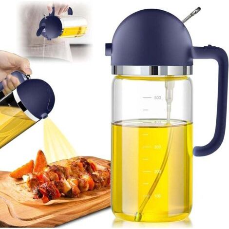 Pulvérisateur d'huile 550 ml en verre – Buse double pour contrôle précis – Distributeur écologique pour huile et vinaigre – Facile à nettoyer