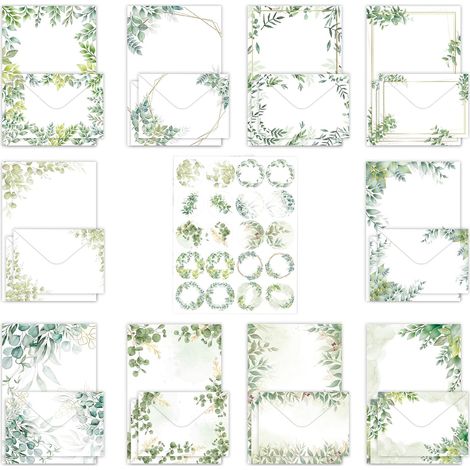 20 Enveloppes Eucalyptus avec 20 Feuilles et 20 Autocollants (1/5)
