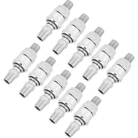 10 selbstsichernde Kupplungsstücke für Luftkompressoren, Typ C, Stecker/Buchse, Schnellkupplung für PU-Schläuche (1/5)