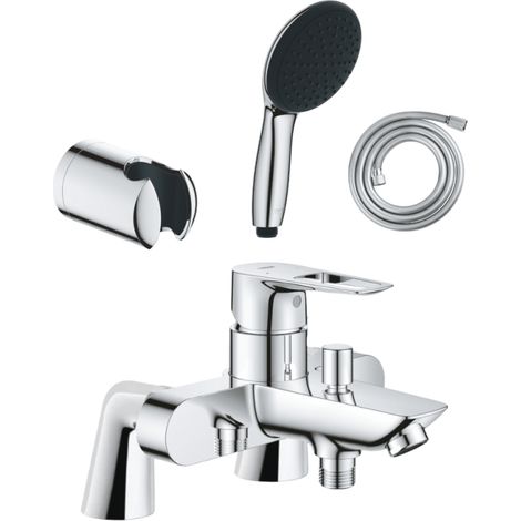Pack mitigeur bain douche mécanique GROHE Start Loop + douchette ronde  2 jets + flexible + support