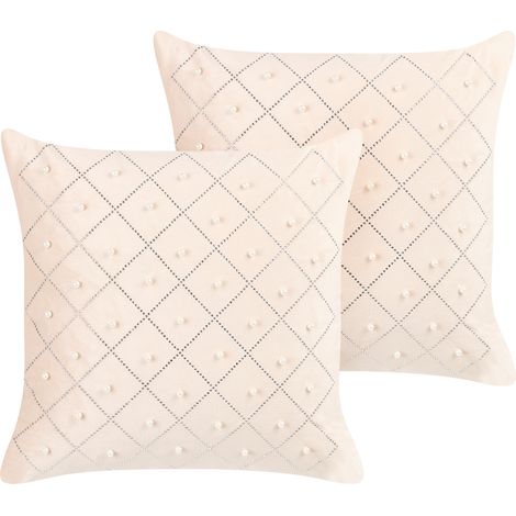 Conjunto de 2 cojines de terciopelo beige plateado 45 x 45 cm glamour Yarrow