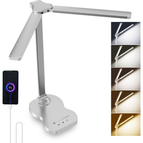 [NEVER USED] LED desk lamp, double-arm desk lamp with 5 colors and 10 brightness levels, reading lamp with timer, table lamp