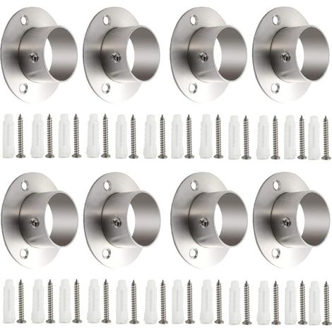 Supports de tringle à vêtements robustes en acier inoxydable de 38 mm pour placard, supports de tringle de douche, fixations de tringle, supports de tringle à vêtements (8 pièces, argent)