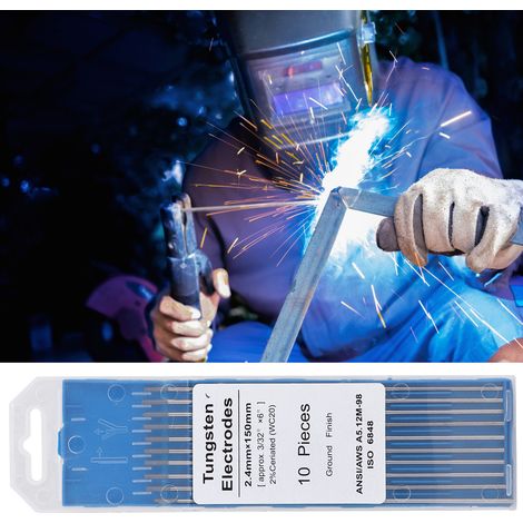 10 électrodes en tungstène cérium WC20 à pointe grise pour machine à souder TIG DC (2,4 x 150 mm) (1/5)