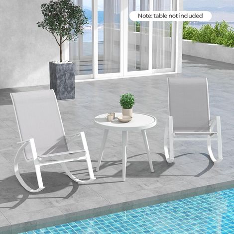 2 Pieces Outdoor Sling Fabric Rockers Patio Rocking Chairs w/ Ergonomic Backrest & Seat (1/5)