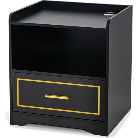 Mesita de noche con puerto USB y brillo regulable 45 x 40 x 50 cm estilo moderno MDF negro 200013954