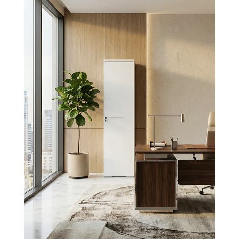 Armadio ufficio Corona - Mobile archivio 1 anta con serratura - 3 mensole incluse - L. 45 x H. 160 x P. 42,5 cm – Bianco (1/4)