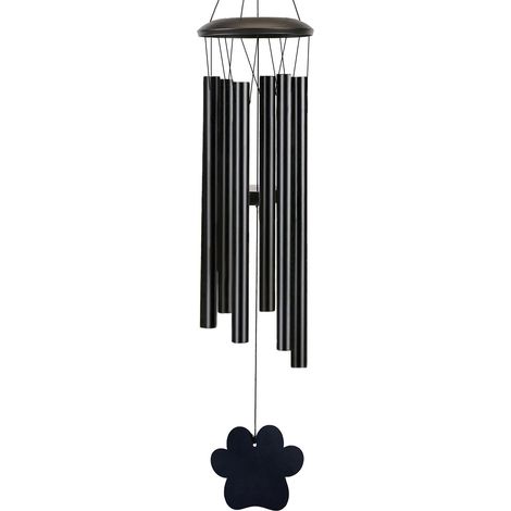 Gong à vent haut de gamme noir avec imprimé patte – Tubes en aluminium accordés, sons musicaux profonds, pour l'intérieur et l'extérieur, cadeau unique pour les amoureux des animaux
