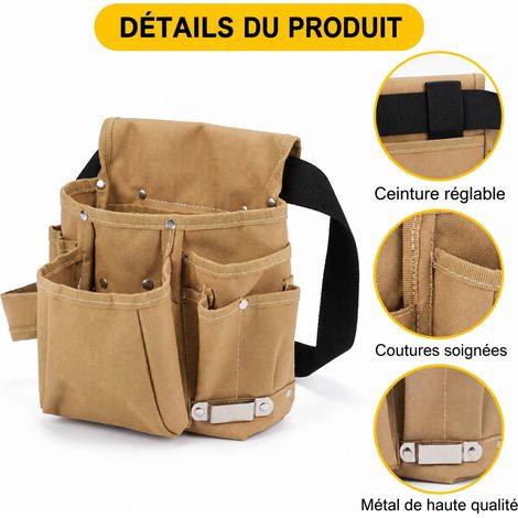 Sacoche porte-outils de ceinture tissu Oxford kaki pour électricien menuisier 10 kg 27 × 26 × 4 cm 400 g – Livraison gratuite (1/5)