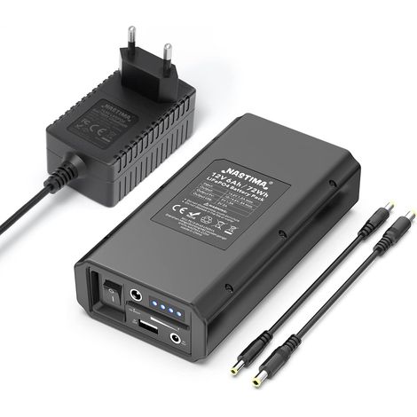 Pack Batterie 12,8V 6000mAh 72Wh LiFePO4 avec Double Sortie 12V 9V DC et 5V USB pour Les Bandes LED, Les Rubans Lumineux, Les Caméras de Vidéosurveillance, Les Jumelles, etc, avec Chargeur (1/5)
