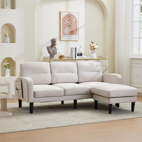 Sofá esquinero en L 204x136x80 cm, beige, 3 plazas, con almacenamiento – MEUBLIV (1/5)