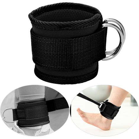 Sangles de cheville réglables en néoprène pour machine à câble - Double anneau en D - Fitness (Noir)