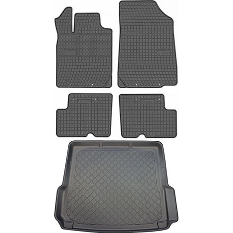 Ensemble de tapis de sol en caoutchouc + tapis de coffre pour Dacia Duster I SUV (2010-2013).