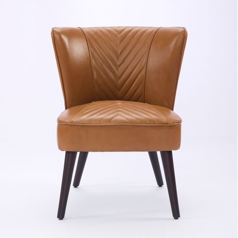 Fauteuil lounge en cuir véritable marron clair sans accoudoirs avec pied en bois massif de caoutchouc (1/5)